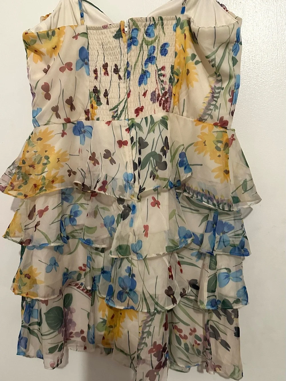 Alex & Sophia Girls' Cream Floral Tiered Dress - Blue & Yellow Blooms 15/16